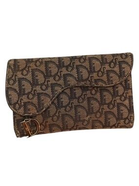 Christian Dior Logo Saddle Trotter TriFold Wallet Canvas Leather Silver Charm